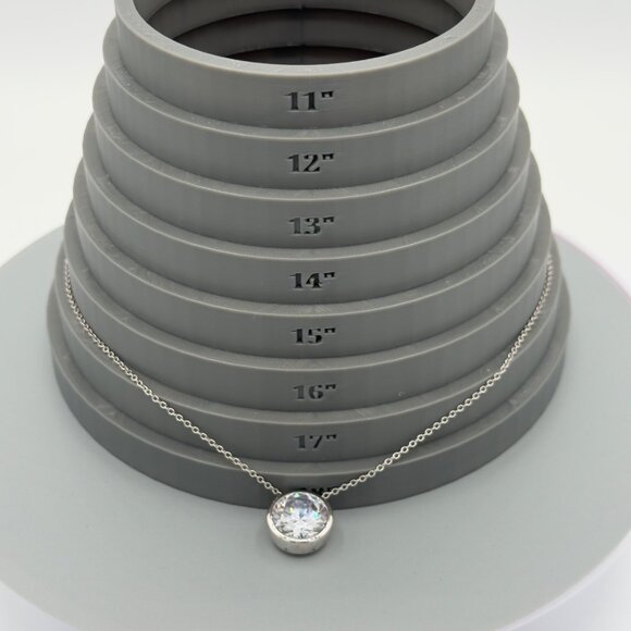 Women Sterling Silver Bezel Set Round Cut Cubic Zirconia Necklace 18" - Picture 12 of 12
